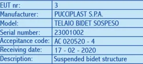 Certificazioni Pucci – 3 telaio bidet