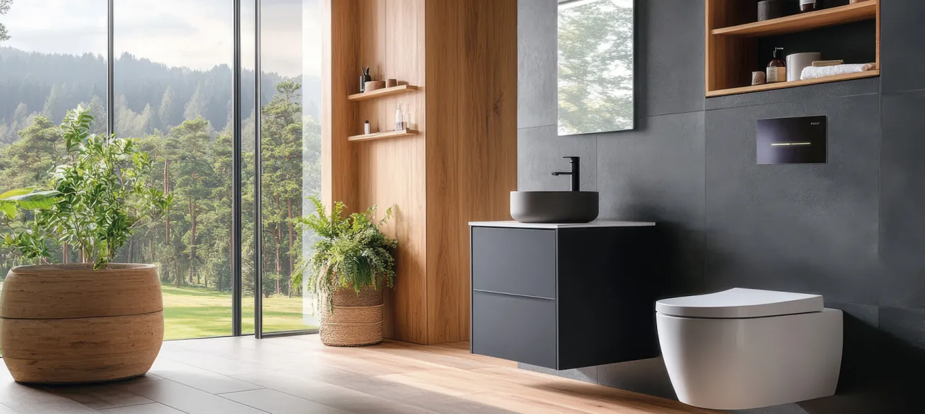Bagno moderno con cassetta e placca Pucci
