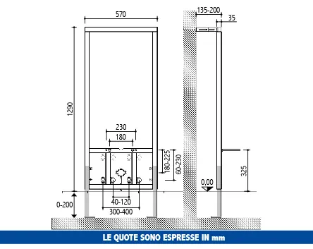 Sostegni Pucci per sanitari a completamento Modulo – disegno tecnico con quote