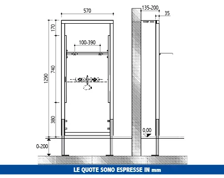 Sostegni Pucci per sanitari a completamento Modulo – disegno tecnico con quote