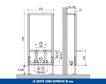 Pucci supports for sanitaryware – technical drawing with dimensions