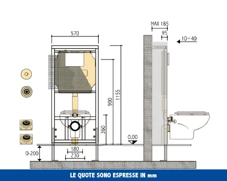 Cassetta incasso Pucci SARA 6 litri PNEU Modulo – disegno tecnico con quote