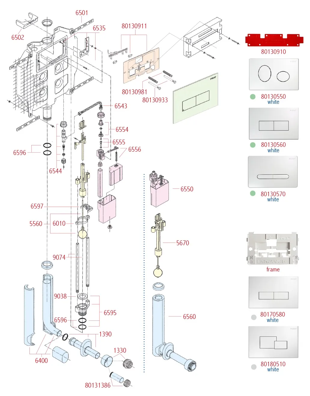Pucci Eco 6/3 l cistern – spare parts exploded view with codes