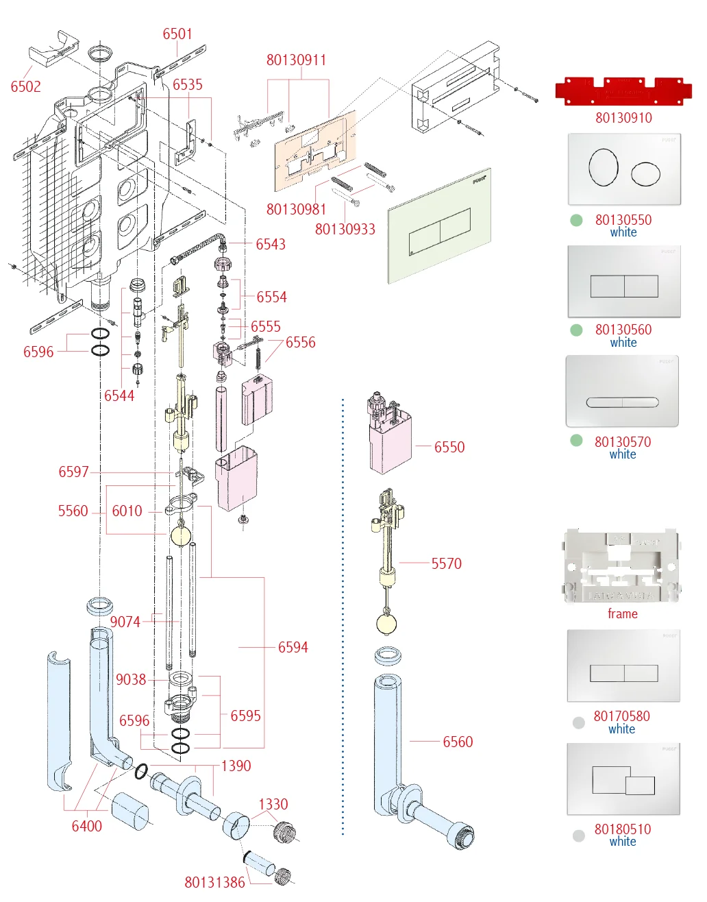Pucci Eco 9/4 l cistern – spare parts exploded view with codes