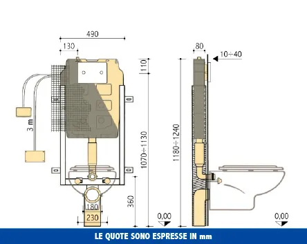 Cassetta incasso Pucci Eco Matic 9/4 litri – disegno tecnico con quote