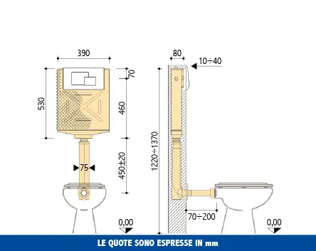 Cassetta incasso Pucci Eco Rame 10/4 litri – disegno tecnico con quote