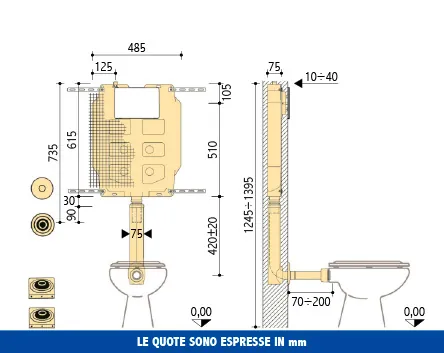 Cassetta incasso Pucci SARA 9 litri PNEU – disegno tecnico con quote