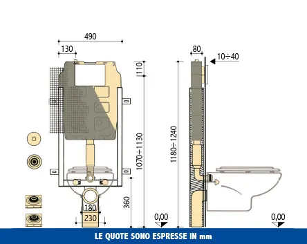 Cassetta incasso Pucci SARA 9 litri PNEU Montaggio Rapido – disegno tecnico con quote