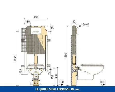 Cassetta incasso Pucci SARA 9 litri Montaggio Rapido – disegno tecnico con quote