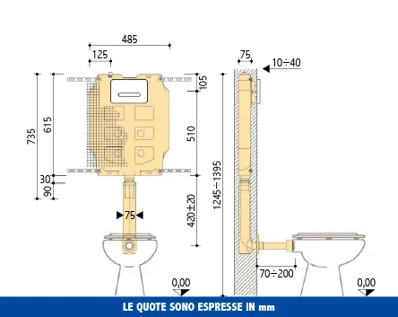 Cassetta incasso Pucci SARA 9 litri – disegno tecnico con quote